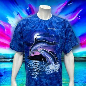 Vintage Wild Gear "Nancy Blauers" Bermuda Dolphins Blue Tie Dye T-Shirt Tee XL